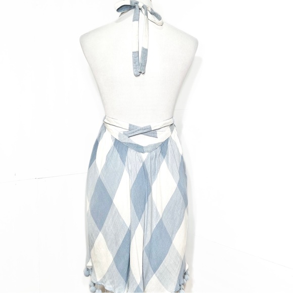 Tularosa Revolve Blue Checkered Plaid Pom Pom Halter Tie Neck Backless Dress - Picture 4 of 14